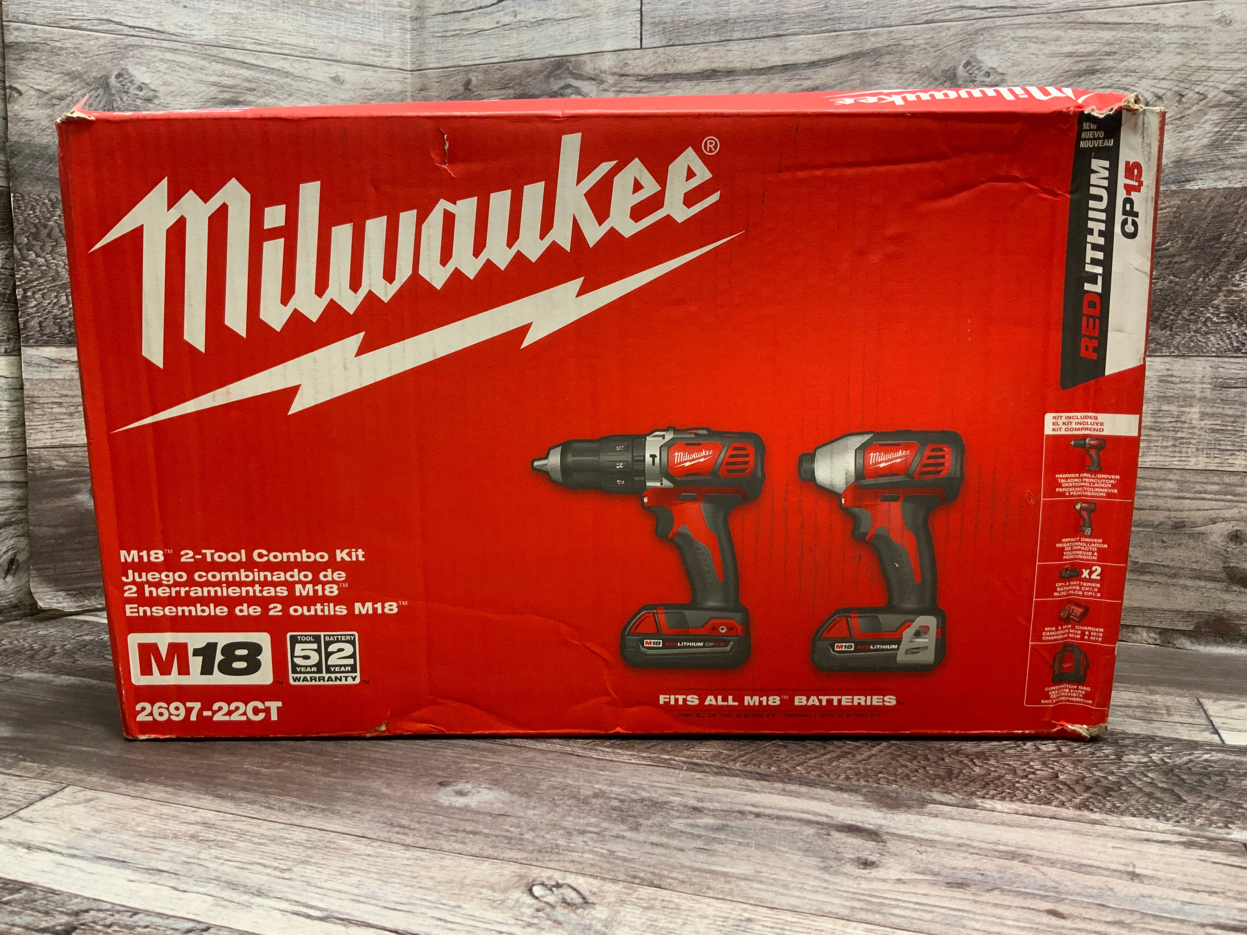 Milwaukee M18 18-Volt Lithium-Ion Cordless Hammer Drill/Impact Driver Combo Kit (8079709143278)